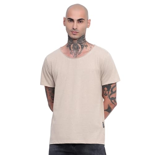 Image of Men's Cotton Scoop Neck T-Shirts, Regular Fit Tshirts Melange Scoop Neck T-Shirt