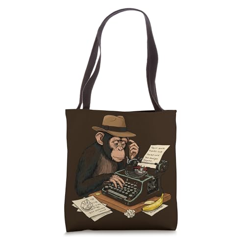 etro Monkey Writing Design Vintage Typewriter Humor Graphic Tote Bag