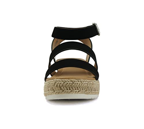 Image of Soda BRYCE-2 Kids /Children /Girls Open Toe Two Bands Espadrille Jute Platform Wedge Casual Fashion Flatform Sandals with Buckle Ankle Strap