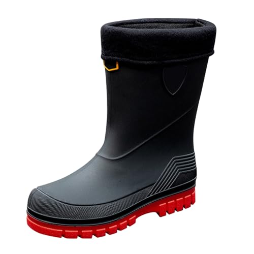Botas de pesca impermeables térmicas para hombre y mujer, botas de lluvia antideslizantes ajustables con punta de acero y forro cálido, color rojo, 43 EU