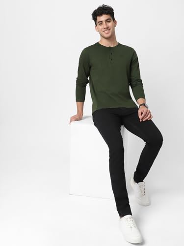 Image of Urbano Fashion Men's Solid Henley Neck Slim Fit Full Sleeve Cotton T-Shirt