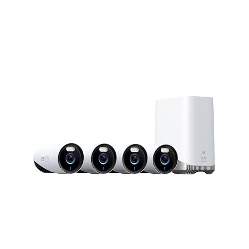 eufy Security eufyCam E330 Überwachungskamera für Außen, 4K, 24/7 Aufnahme, Netzstrombetrieben, veratärktes Wi-Fi, Gesichtserkennungs-KI, ohne monatliche Gebühren, 4 Kamera Set, inklusive Ho