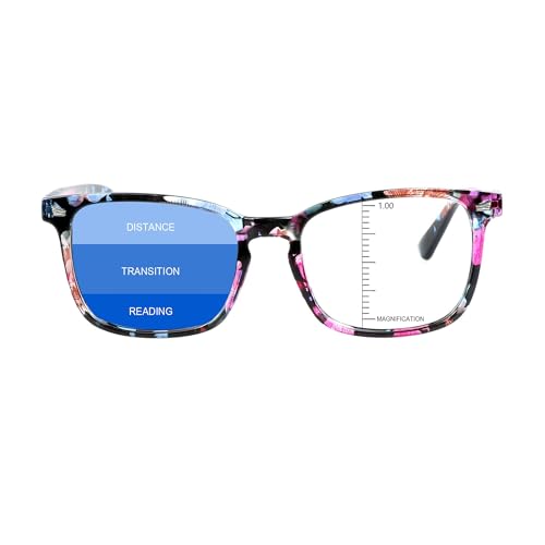 Image of Vintage Square Progressive Multifocal Presbyopic Glasses, Blue Light Blocking Glasses for Men Women Readers (Floral, +1.00 /+4.00 Magnification)