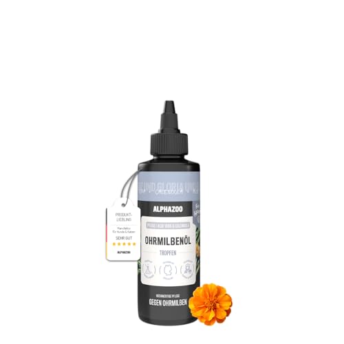 alphazoo Ohrmilbenöl für Hunde 100 ml - sanfte, alkoholfreie Ohrenpflege mit Aloe Vera & Calendula | pflegt empfindliche Ohren, leicht anzuwenden & gut verträglich | unattraktiv für Milben