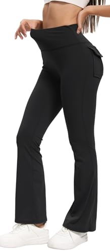 Women's Flare Leggings with Pockets High Waisted Butt Lifting No Front Seam Tummy Control Bootcut Yoga Pants for Women Black