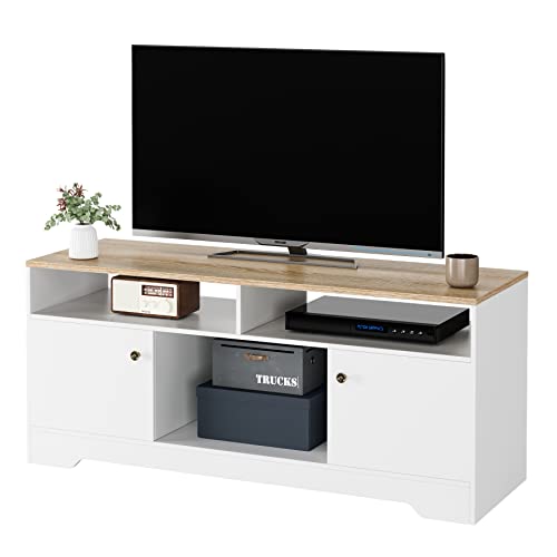 HOCSOK-Mueble-TV-Salon-para-Pantalla-de-41-Pulgadas-Mesa-de-Television-con-2-Puertas-y-3-Estantes-para-Almacenamiento-de-Madera-Blanco-105x40x52cm