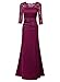 Miusol Women's Retro Floral Lace Vintage 2/3 Sleeve Slim Ruched Wedding Maxi Dress, Wine Red, Size Medium