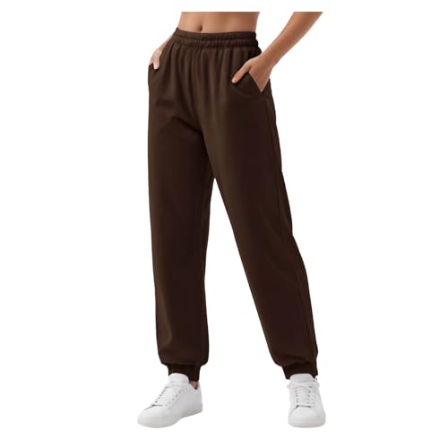 ズボン レディース 冬 スポーツ 裏起毛パンツ 保温 スウェットパンツ 春 オフィス ジャージ 下 動きやすい 冬服 暖かい あったか ウエストゴム すそゴム ボトムス ゆったり カジュアル 防寒ズボン 無地 美脚 ポケット(ブラウン,S)