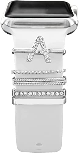 CASTIEL PARIS Charms for Apple Watch Band 38mm 41mm 42 mm 44mm 45mm 40mm 49mm Women, Diamond + Metal Jewellery Decorative Ring Loops for iWatch Series 8 7 6 5 4 3 SE, Galaxy Watch 5/Pro/4 Strap (A)