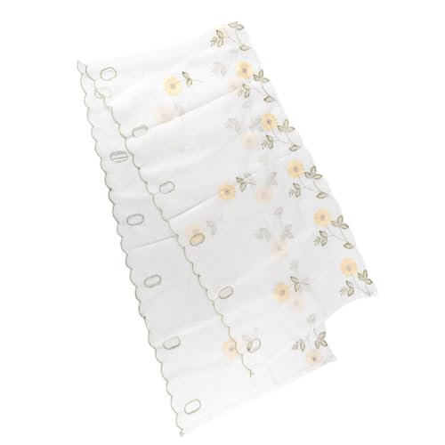 Ieron Voile Panel Curtain Transparent Short Kitchen Curtains with Daisy Embroidery Perforated Modern Country House Window Decoration Bistro Curtain 43x170 cm Yellow