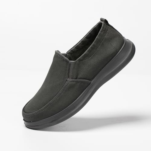 Men-Slip on Walking Loafers Casual Shoes-Wide Width Comfortable-Washed Demin Shoes -Breathable Memory Foam Midsole-Indoor & Outdoor Lightweight Design Charcoal Gray3