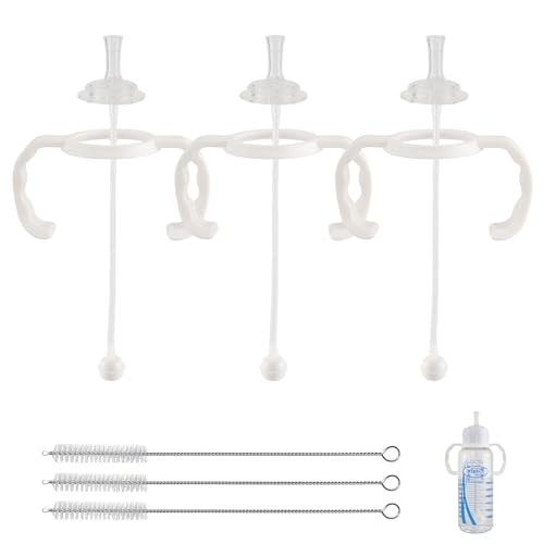 Image of 3 Pack Straw Cup Conversion Kit for Dr Browns Narrow Baby Bottles, Spill-Proof Transition Kit with Silicone Straw Nipple, Weighted Straw, Handle, 6m+