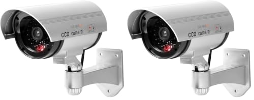 Technaxx Allemagne Outdoor Caméra de sécurité dôme factice CCD Cam Intérieur Réaliste Fausse Surveillance CCTV 1080p Rouge Clignotant LED Objectif Factice et Câble TX-18 (Lot de 2)