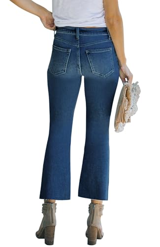 Women's High Waisted Crop Flare Jeans for Women Cropped Bell Bottom Jeans for Women Denim Pants with Live Hem,Dark Blue,43