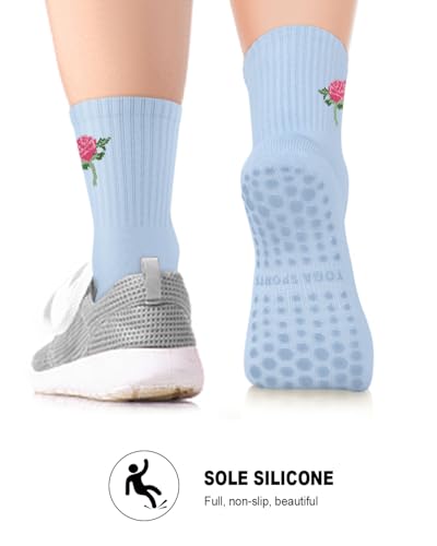 Image of Aoliks 6 Pairs Pilates Grip Socks for Women, Non-slip Yoga Athletic Socks for Barre Ballet Barefoot Workout Hospital