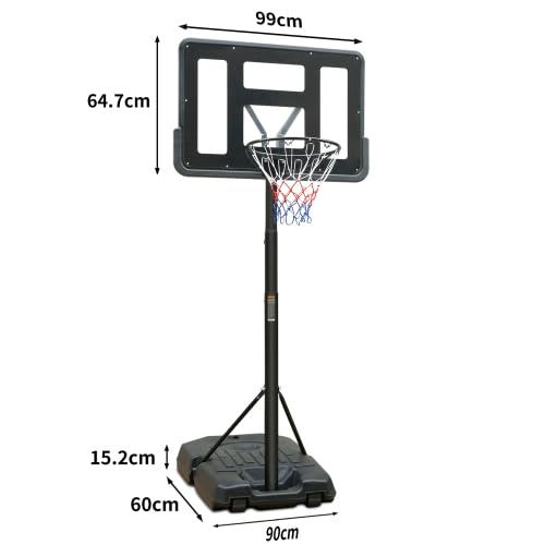Canestro da basket per esterni con supporto, regolabile in altezza, 198-305 cm, supporto mobile per bambini e adulti, rete resistente alle intemperie, pannello posteriore in PVC ad alta resistenza