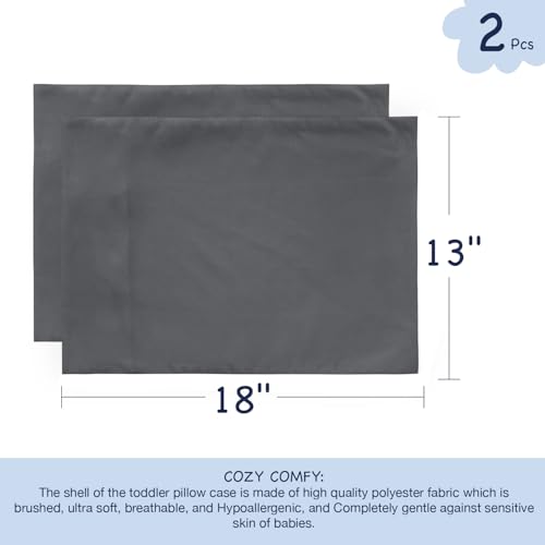 Image of EXQ Home Toddler Pillowcases 13x18 Travel Pillow Case Set of 2, Small Pillow Case Fits Baby Pillow Sized 12x16, 13x18, Kids Pillowcases 2 Pack Machine Washable with Envelope Closure (Dark Grey)