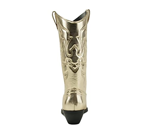 Soda Women Cowgirl Cowboy Western Stitched Boots Pointy Toe Knee High Reno-S (8.5, GOLD METALLIC PU, numeric_8_point_5)2
