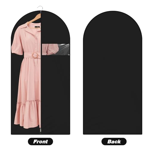 2 Packs Long Garment Bag, Garment Bag for Suit Dress, Garment Bags for Hanging Clothes, Dust-Proof Garment Bags with Clear Pockets, Breathable Dress Bags for Suits Coats(Black 120x60cm)