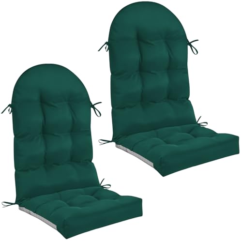 Image of Geelin 2 Pcs Outdoor Patio Chair Cushion Thick High Back Adirondack Chair Cushion Tufted Weather & Fade Resistant Anti-Slip Outside Rocking Chairs Pads with Ties 44 x 19 x 4 Inch (Dark Green)