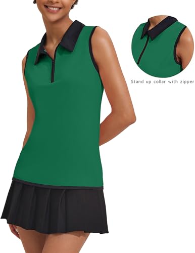 Image of COOrun Women's Golf Polo T Shirts Lightweight Moisture Wicking Sleeveless Shirt Quick Dry Zipper Tank Top