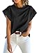 Tankaneo Womens Summer Cap Sleeve Tank Top Crew Neck Solid Casual Loose Fit Basic Tee Shirt Black