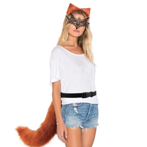 DRESHOW Faux Fur Wolf Tail Cat Ears Headband Lace Masquerade Mask Set Wolf Fox Cosplay Costume Animal Dress Up Fancy Dress Accessories Halloween Role Play Party Costume - Image 3