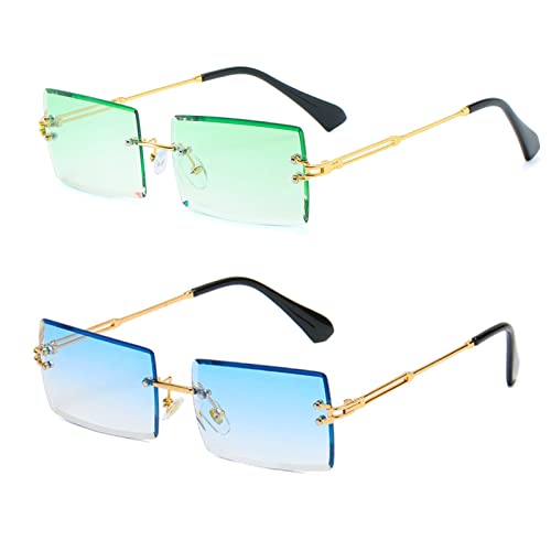 Yueluqu Gafas De Sol Rectangulares Retro Sin Montura Para Mujeres Y Hombres, Gafas Transparentes Y2k Vintage, Azul Verde, Medium Yueluqu Gafas De Sol Rectangulares Retro Sin Montura Para Mujeres Y Hombres, Gafas Transparentes Y2k Vintage, Azul Verde, Medium
