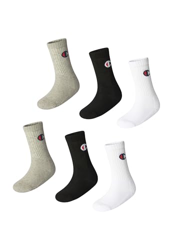 Champion Unisex Socks Basics 6pk Crew FĂĽĂźlinge, Hellgrau Melange/WeiĂź/Schwarz, 27-30 EU
