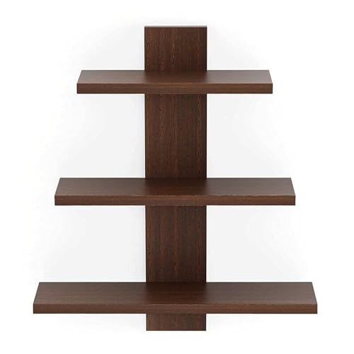 Image of 3 Tiers Floating Wall Shelf Rack for Home D�cor Display Units | Floating Book Rack for Study Room | Wall Mount Shelves for Home Bedroom Office Wall Decoration (Brown)