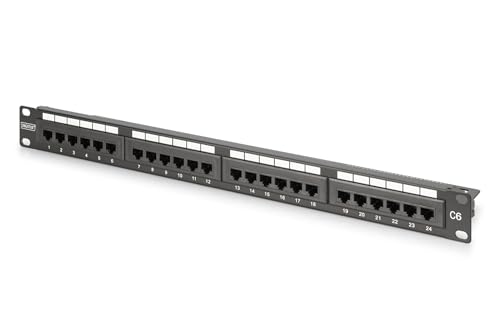 DIGITUS Patch panel da 19 pollici – CAT 6 – Patch-panel LSA – 24 porte RJ45 – Non schermato – Montaggio su rack 1 U – Nero