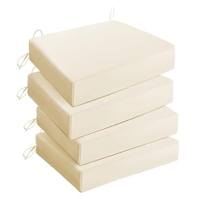 UNIKOME Outdoor Chair Cushions Pack of 4, Water Resistant Patio Cushions with Ties, High Density Sponge Filling Square Corner Seat Cushions for Outdoor Furniture, 18.5"*16"*3", Beige