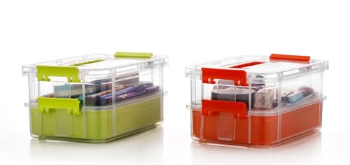 Image of Xmart India 2 Layer Plastic Storage Containers with 6 Compartment Portions & Lids - Detachable Multi-Utility Craft Organizer, Storage Bin for Arts, Sewing, Makeup & Office Supplies (Multicolor)
