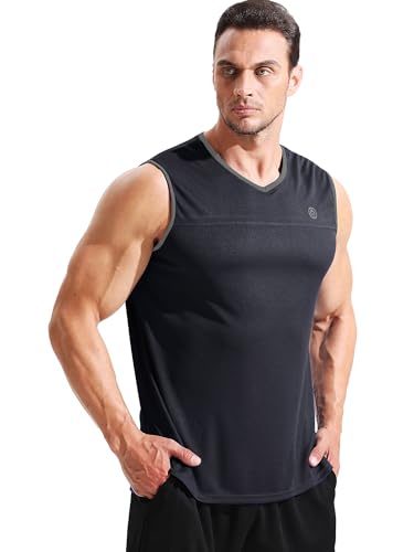 Image of NELEUS Men's 3 Pack Running Tank Tops V Neck Sleeveless Athletic Shirts,5122,Black /Grey /Blue,2XL