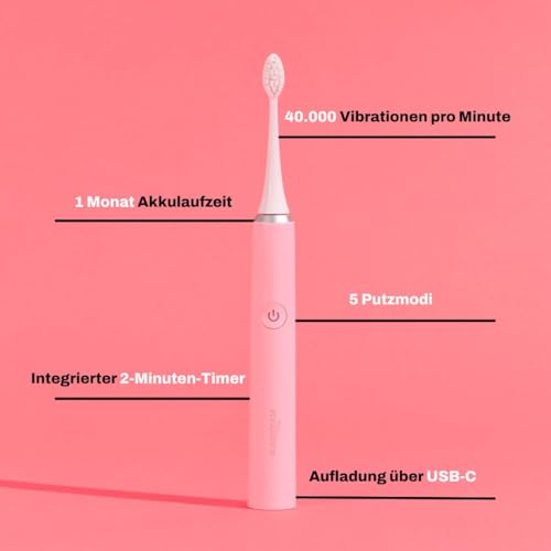 My Variations - Elektrische Schallzahnbürste – wiederaufladbar – 1 Monat Akku – 5 Putzmodi – integrierter 2-Minuten-Timer – 1 Griff und 1 Bürste (Rosa) – Bild 4