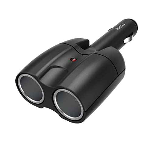 Hama Répartiteur Chargeur Voiture avec 2 Prises Allume-Cigare 12V, Articulation Pivotant à 180 °, Témoin Lumineux LED - Noir