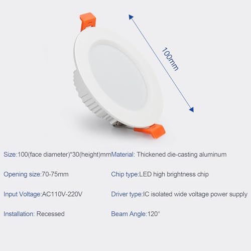 5W LED Recessed Ceiling Spotlights, 4000K Neutral White Ultra Slim Panel Light, Cut Φ70-75mm, AC110-240V Round Downlights for Living Room Office, 14 Pack