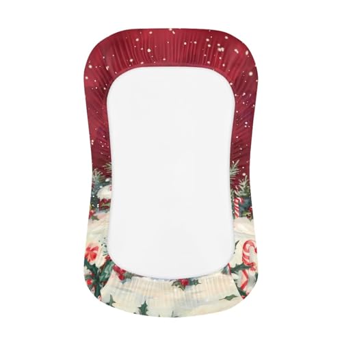 Image of ZOUTAIRONG Snowman Candy Cane Bassinet Sheetsack Christmas Unisex Fitted Baby Bassinet Sheets Set for Standard Bassinets for Baby Boys or Girls