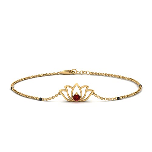 Bracelet rubis rouge créé plaqué or femme : chaîne lotus pour bijoux mariage