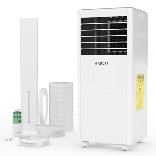 Garvee 8000 BTUs Portable Air Conditioner for 350Sq.Ft Max.Remote Control 48dB Portable AC Unit, Dehumidifier, Fan, Sleep, 24H Timer&Installation Kit, DOE Certified, Ceer 6.2,White White Bla