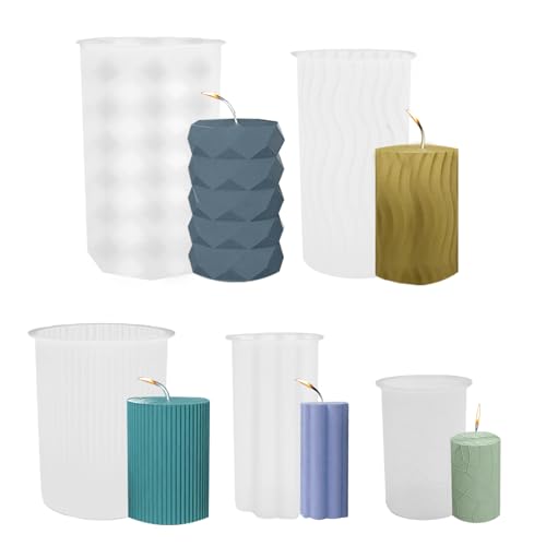 Teaque Molde de Silicona para Velas, 5 Piezas Moldes para Velas Cilíndricas, 3D Moldes de Silicona de Resina, DIY Vela Molde de Silicona Artesanal Hecho a Mano para Decoración del Hogar y Manualidades