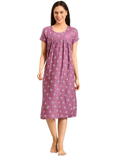Image of Rupa Jon Aishwarya Women Short Printed Nighty in Premium Cotton Blend Fabric, Midi Length, Night Dress, Three-Fourth Length for Comfortable Everyday Wear