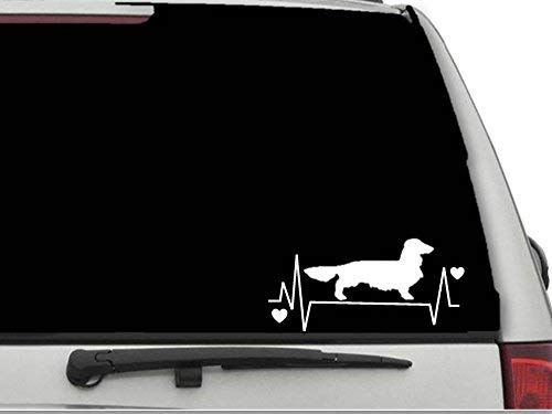 Decal Dan - "Long Haired Dachshund Heartbeat Lifeline Vinyl Die Cut Car Truck Window Decal Sticker Laptop