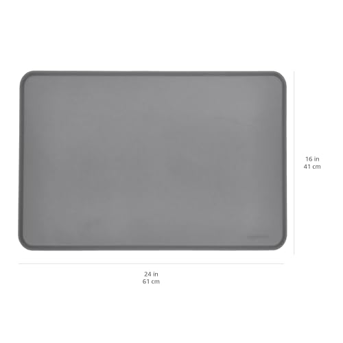 Image of Amazon Basics Waterproof Anti-Slip Silicone Pet Food and Water Bowl Mat, 24 x 16 Inches, Gray, Solid (BLACK, Medium)