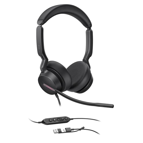 Image of Yealink UH46 USB Headset with Mic, Wired Headset with 3 Noise Cancelling Microphones for PC /Computer /Laptop, Teams Certified, in Line Controls for Home Office Online Meetings, Plug & Play USB-C /A