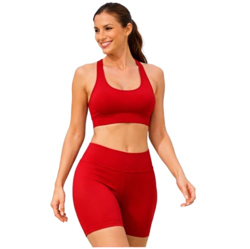 rzlecort Women's Sports Bra and Shorts Set, Black, Non-Padded Racerback Top with High Waist Compression Shorts for Gym, Yoga, Running, Cycling, Swimming-picture-23