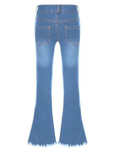 Kids Girls Ripped Raw Hem Flare Jeans Bell Bottom DenimLeggings Pants Denim Wide Leg Trousers with Pockets2