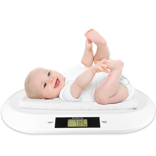 Silvergear® Báscula Digital para Bebés de hasta 20 kg | Báscula Digital para Recién Nacidos | Pantalla LED | Control de Peso desde el Nacimiento | Báscula para Animales | 54,5 x 31,5 CM | Blanco