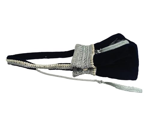 Image of athizay Blue Velvet Handbag for women potli bag which opens to a small shoulder bag for ladies with handcrafted Moti work Strap Multi purpose bag Regal and Royal look