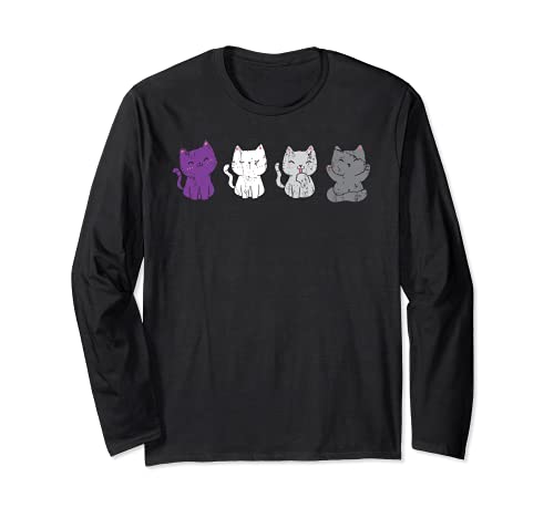 Cat Animal Ace Flag Asexuality Demisexual Pride LGBT Asexual Long Sleeve T-Shirt, Black